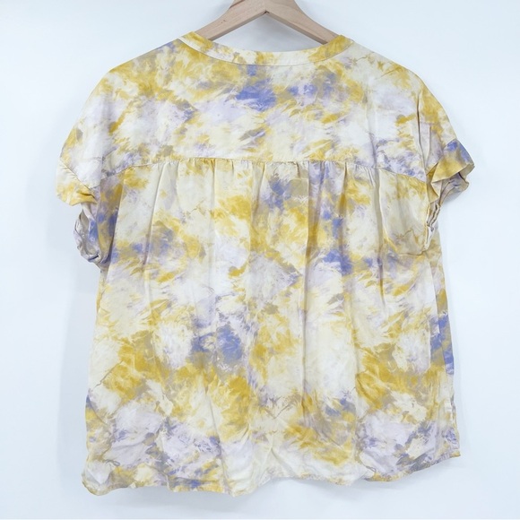 Greylin Yellow Abstract Rayon Top Size M Boxy Henley Cuff Sleeve - Picture 5 of 6